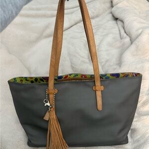 Consuela Gray Tote with Tan Leather Straps